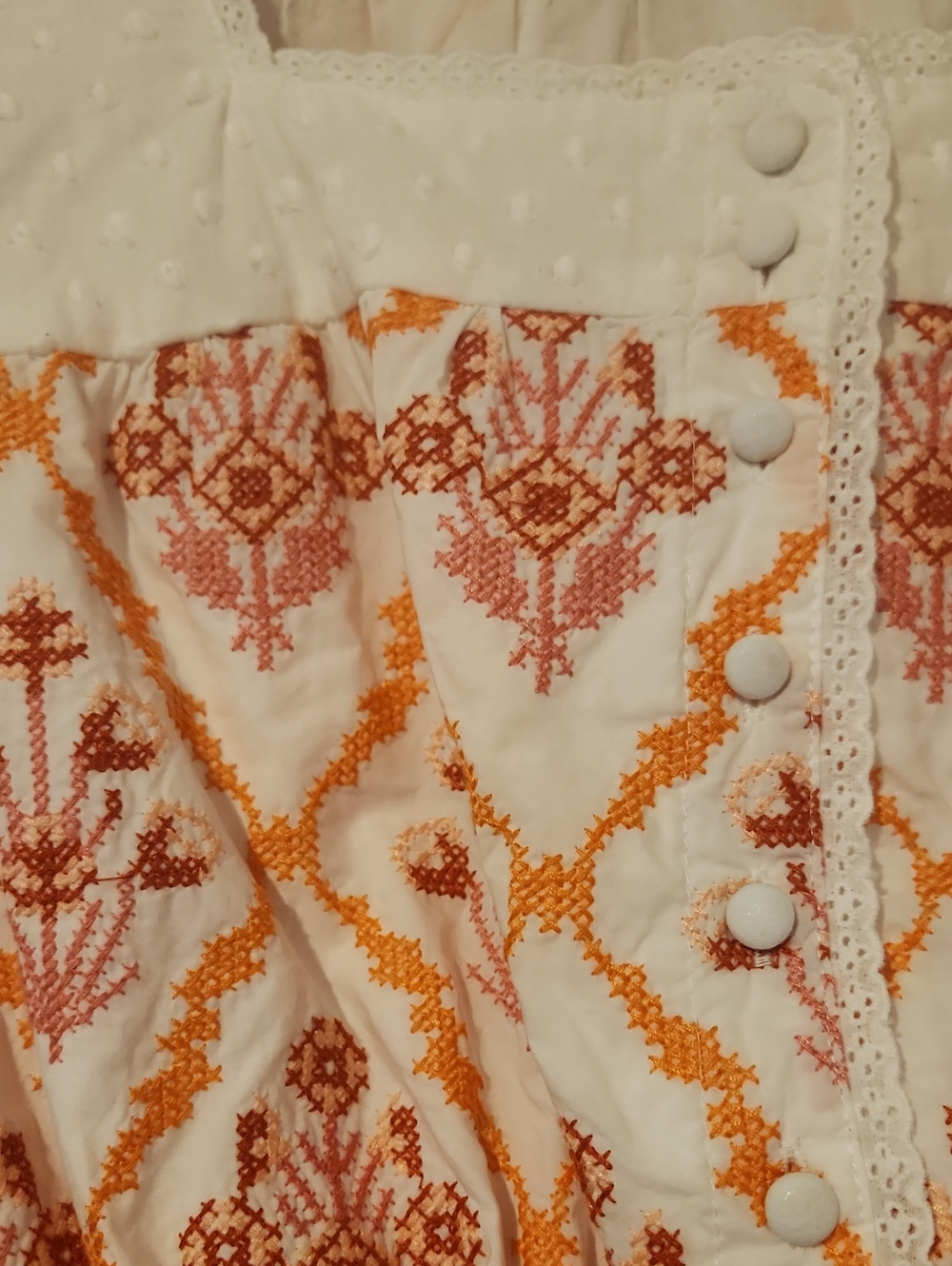 White Cropped Peasant Top with Pink And Orange Floral Print - Picture 11 of 11